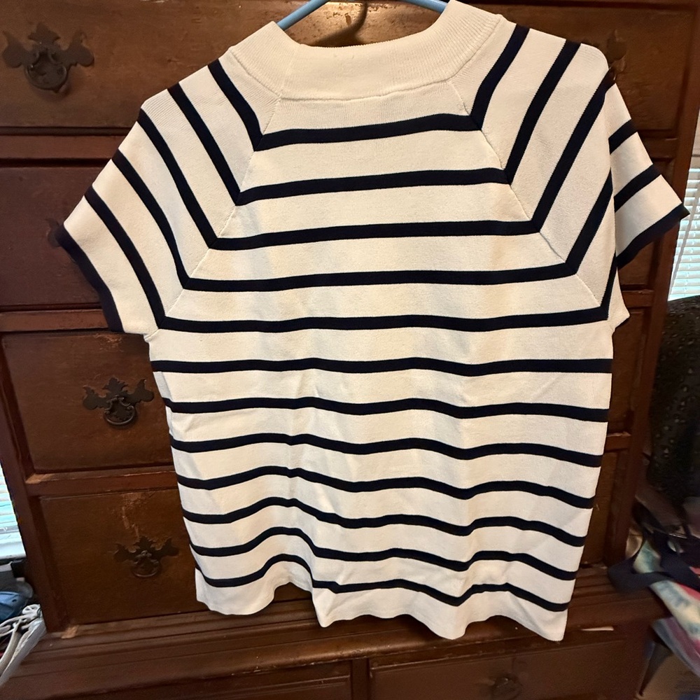 Worthington Black and White Striped Crew Neck Sweater, XXL